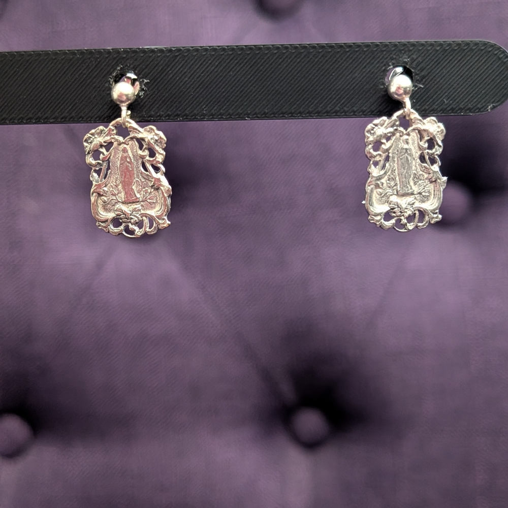 Silver Virgin Mary Earrings